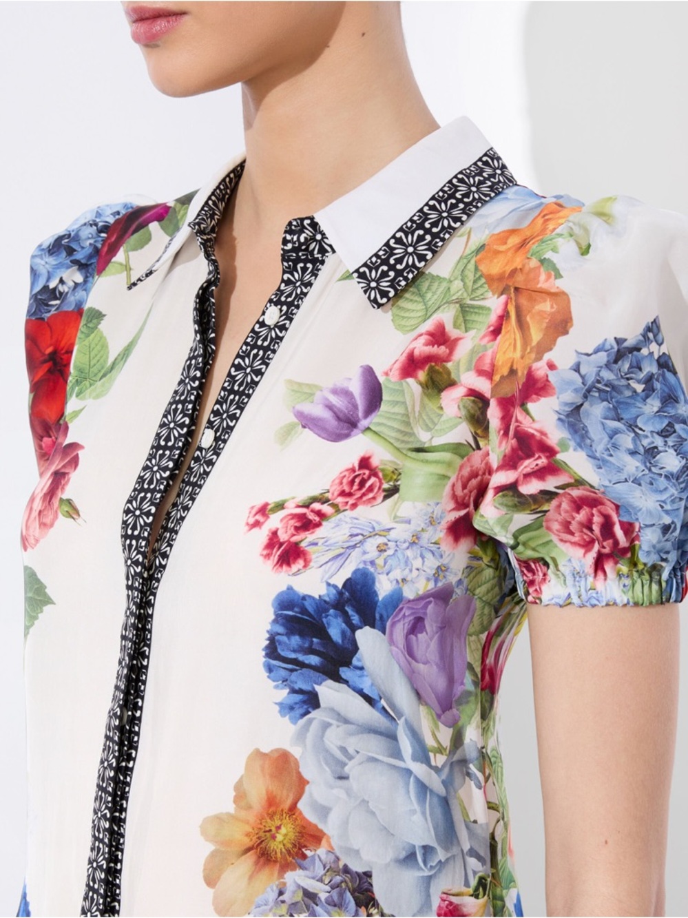 Alice + Olivia Claire Floral Mini Dress Puff Sleeve Shift Size Small NWOT - Picture 14 of 16